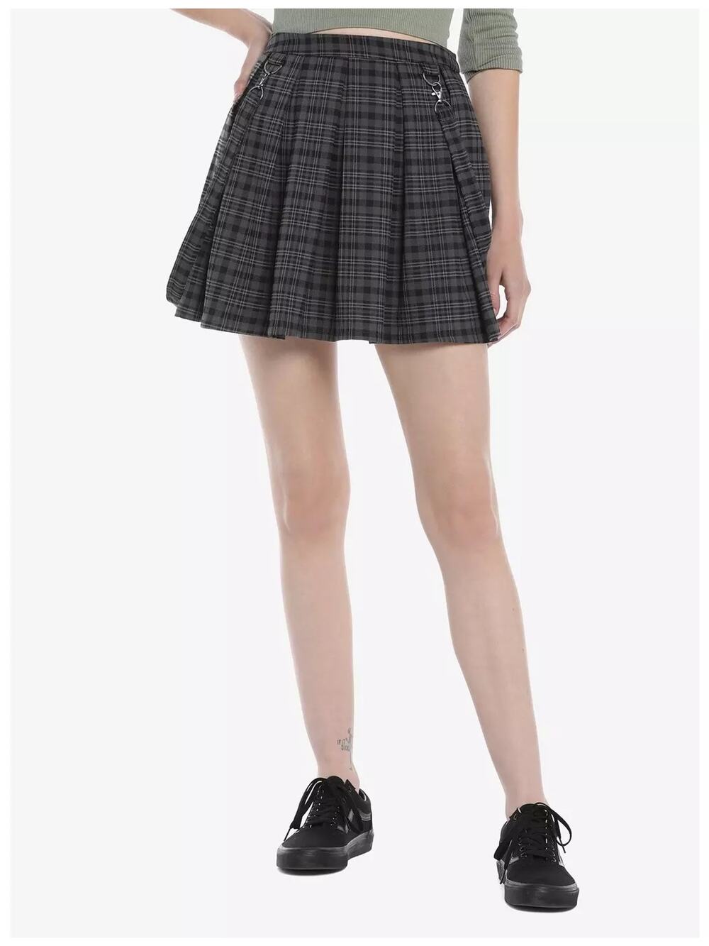 Hot Topic Black & Grey Pleated Plaid Suspender Mini Skirt size small